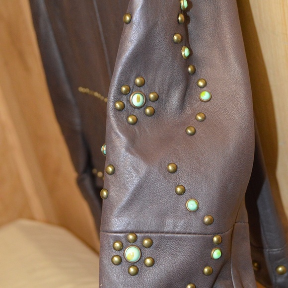 Tasha Polizzi Leather Jacket Turquoise Studs M - Picture 7 of 7
